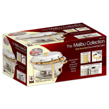 202 - Malibu 6qt Oval Chafer, S/S, Gold Accent