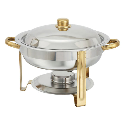 203 - Malibu 4qt Round Chafer, Stainless Steel, Gold Accent