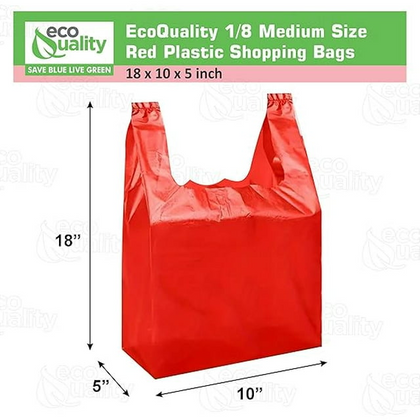 EcoQuality red plastic shopping bags medium 10x5x18 inch bulk pack