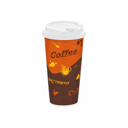 20oz Brown Disposable Coffee Hot Paper Cups with White Dome Lids