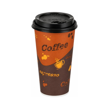 20oz Brown Disposable Coffee Hot Paper Cups with Black Dome Lids