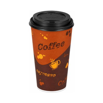 20oz Disposable Coffee Hot Paper Cups with Black Sipper Dome Lids