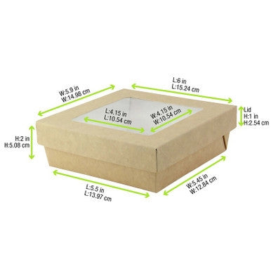 5.5x5.45x2 Inches Kraft Brown Bakery Pastry Box with Clear Window