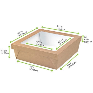 9x9x1.8 Inches Kraft Bakery Pastry Boxes with Clear Window