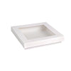 white bakery box with transparent PET window durable packaging elegant design 7.5x5.5x2 large cookies pastries desserts clear viewing biodegradable sturdy