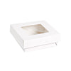 white bakery box with transparent PET window elegant packaging 5.5x5.45x2 durable sturdy cookies pastries compact biodegradable