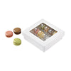 white bakery box with transparent PET window elegant packaging 5.5x5.45x2 durable sturdy cookies pastries compact biodegradable