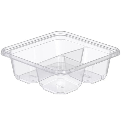 EcoQuality 3 Compartment Transparent Plastic Tamper Proof Snackbox Durable Snacks Sealable Disposable