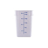 22-quart square food storage container made of BPA-free white polypropylene, stackable, leak-resistant, with bold measurement markings, freezer and dishwasher safe, packed 6 per pack for kitchens.