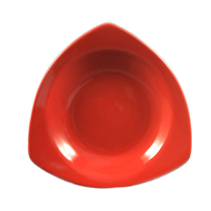 22oz 10 1/2” Triangular Pasta Bowl – Red ceramic bowl for pasta, salads, and entrees. Modern triangular design with microwave, oven, and dishwasher-safe for convenience and durability.