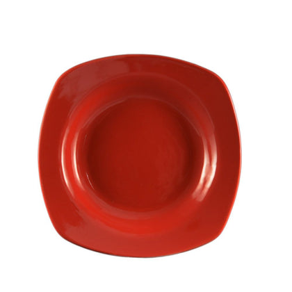 22oz 11 1/2” Square Pasta Bowl – Red ceramic bowl for pasta, salads, and soups. Modern square design with microwave, oven, and dishwasher-safe convenience for easy use.
