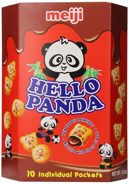 Meiji Hello Panda Chocolate is a fun-filled snack featuring crunchy biscuits with a smooth chocolate cream center. Each box contains 10 individually wrapped packs, perfect for lunchboxes, parties, or on-the-go treats. Adorned with playful panda sports designs, these bite-sized delights are a hit with kids and adults alike.