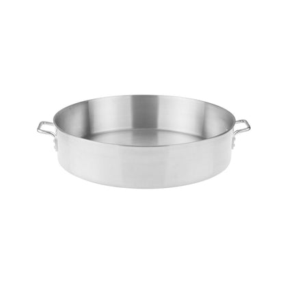 24QT heavy-duty aluminum brazier with 6mm thick base and riveted handles for even heating, durability, and safe handling—ideal for braising, stewing, and large-batch cooking in commercial kitchens.