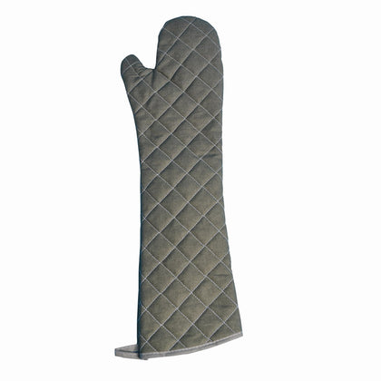 24‑inch cotton oven mitt with flame‑retardant quilted shell, heat resistant to 450 °F, extra‑long for full arm protection, machine‑washable; perfect for professional kitchen and BBQ use.