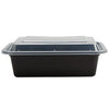 24oz deep rectangular food container, 7x5 inches, in black and white for salads, pastas, and meal prep. Durable design with secure lid for fresh, spill-free storage and hot or cold food transport.