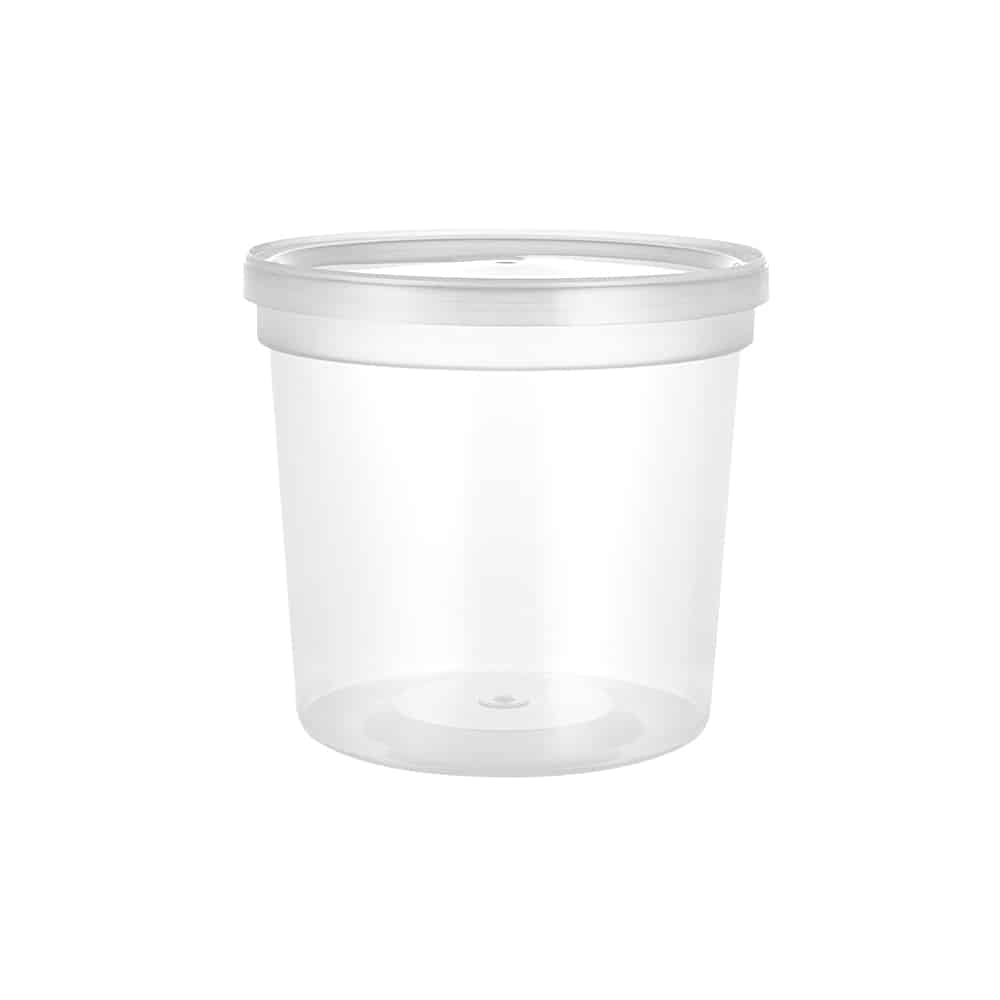 24oz Deli Container with Lid, durable food storage container for soups, salads, sauces, and deli items. Leak-resistant lid and clear plastic for fresh, visible, and secure storage solutions.