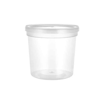 24oz Deli Container with Lid, durable food storage container for soups, salads, sauces, and deli items. Leak-resistant lid and clear plastic for fresh, visible, and secure storage solutions.