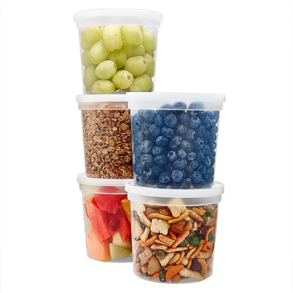 24oz Deli Container with Lid, durable food storage container for soups, salads, sauces, and deli items. Leak-resistant lid and clear plastic for fresh, visible, and secure storage solutions.
