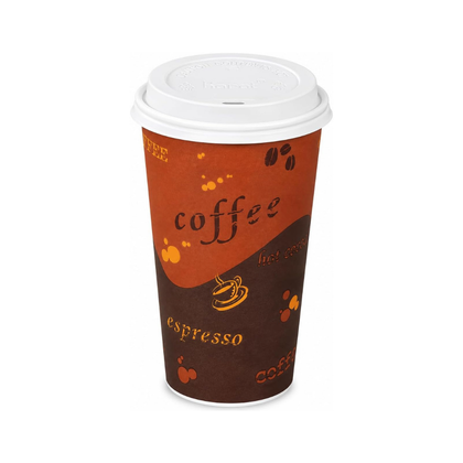 24oz Brown Disposable Coffee Hot Paper Cups with White Dome Lids