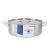 25QT stainless steel brazier with lid featuring heavy-duty build, even heat distribution, and large capacity—durable and easy to clean for commercial cooking, packed 2 sets per case