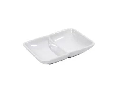 2-Compartment Melamine Sauce Dish, ideal for serving sauces, condiments, or dips in a durable, stylish design.



