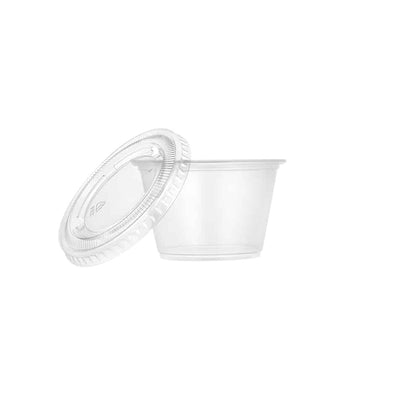 2 oz. clear plastic portion cup with lid, perfect for sauces, condiments, dressings, or dips. BPA-free, durable, and leak-resistant design, ideal for meal prep, takeout, catering, or storage