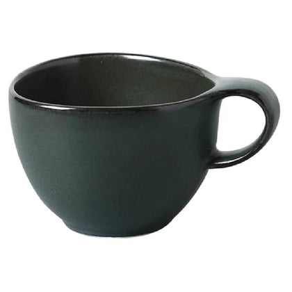 This coffee cup features a glazed finish and an ergonomic handle. Suitable for microwave, dishwasher, and oven use, it caters to medium-volume cafés, restaurant, catering operations, and institutional kitchens seeking reliable drinkware that meets both sanitation and performance standards. High quality affordable drinkware.