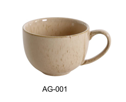 This elegant cup designed in color-glazed porcelain takes on a less conspicuous approach with its earthy colors. It stands out from traditional white porcelain but keeps the attention on the food. This Agate Cup offers a unique design that is both affordable and strong. Suitable for restaurant, cafes, and home dining. High quality affordable dinnerware.