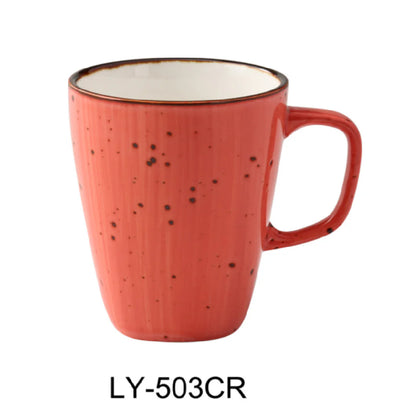 This round mug features a comfortable handle for ease of use perfect for serving coffee and hot chocolate. Its glazed porcelain construction ensures resilience against daily use while being microwave, dishwasher, and oven safe, making it suitable for busy institutional kitchens, restaurants, and cafes seeking high-performance drinkware.