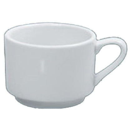 This stackable porcelain cup combines classic elegance with practical design. Its super white finish adds a clean, sophisticated touch to any setting, while the stackable feature saves space in busy cafes, restaurants, or your home. Made from eco-friendly materials and dishwasher safe, it offers convenience without compromising sustainability. This drinkware has 3.25 inches in diameter and ideal for serving your favorite hot or cold beverages with style and ease.