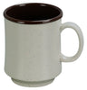 EcoQuality stylish two-tone coffee and tea mug from the Sesame collection combines durability with elegance. Crafted from melamine in a warm tan color, its 8 oz capacity is perfect for serving your favorite hot beverages. Ideal for cafes and restaurants, this mug offers a lightweight yet sturdy option that enhances any table setting while ensuring long-lasting use. This drinkware has 3 inches in diameter by 3.75 inches in height. Elevate your service with a mug designed to impress.