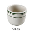 This cup is characterized by its tasteful green striped rim, providing a touch of color and sophistication. This tea cup is perfectly sized for traditional Chinese tea service or small portions of other beverages. Crafted from high-quality porcelain, this cup is both durable and versatile, making it an excellent addition to any tea set or commercial establishment.