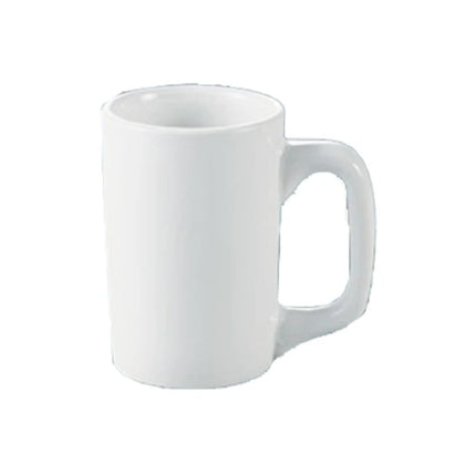 This Dinner Mug offers high durability through its porcelain construction and oven microwave safe design. Its 12 oz. capacity supports standard beverage servings in commercial settings. The round shape integrates seamlessly with existing dinnerware. Elevate your dining experience with the high quality affordable drinkware.