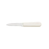 3-inch paring knife with pointed tip, white plastic handle, razor-sharp blade, lightweight build, ideal for detailed prep work, packed 360 each per case for foodservice and commercial kitchens
