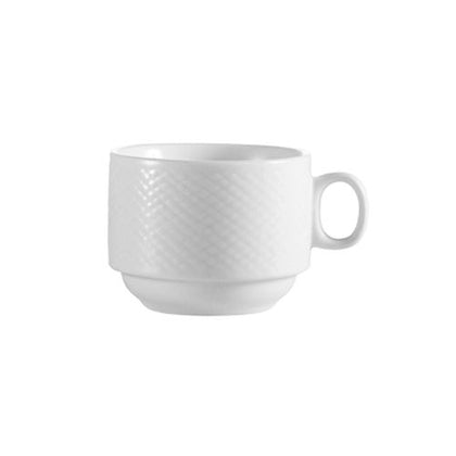3.5oz 2 5/8-inch stacking cup, durable, chip-resistant, and space-saving, ideal for espresso, tea, and more. Lightweight, easy to clean, perfect for home, café, or restaurant use.