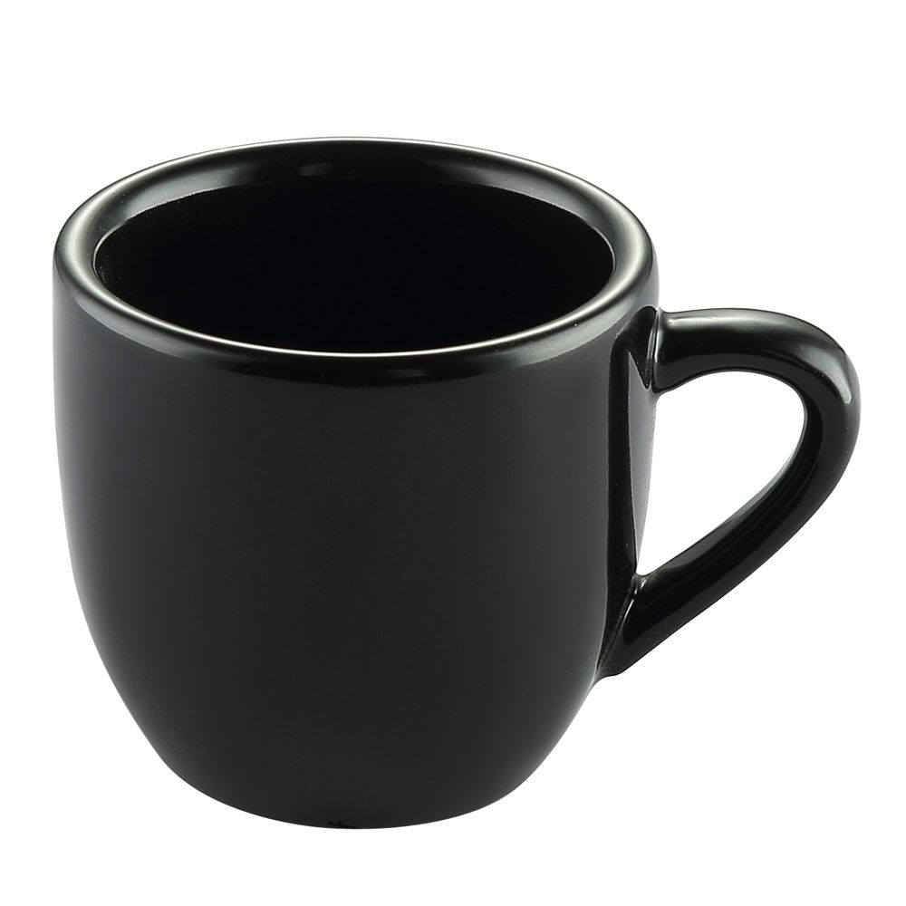 3.5oz Black A.D. Cup, 2.5-inch, chip-resistant, dishwasher-safe, microwave-safe, durable and stylish espresso cup for home, café, and restaurant use, modern and elegant coffee drinkware.