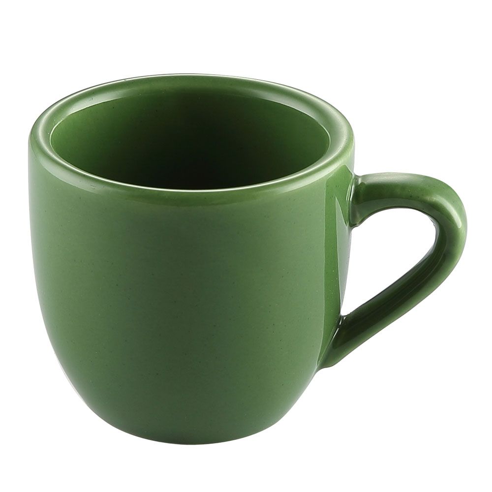 3.5oz Green A.D. Cup, 2.5-inch, chip-resistant, dishwasher-safe, microwave-safe, durable and stylish espresso cup for home, café, and restaurant use, modern and elegant coffee drinkware.