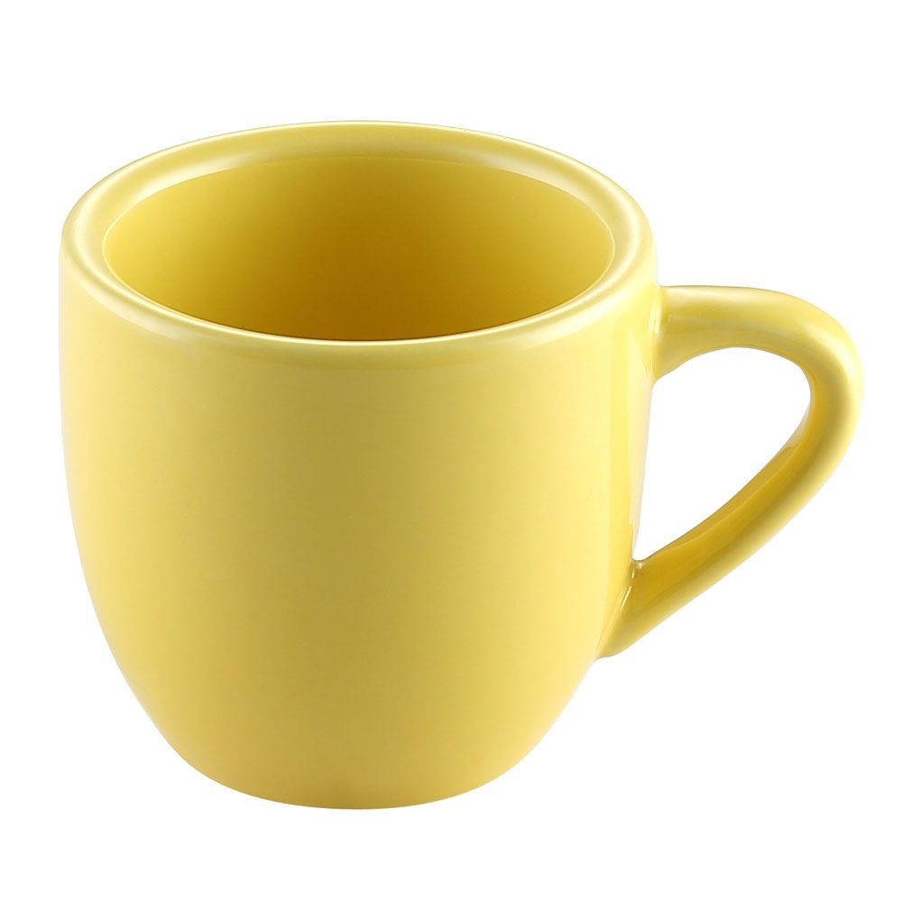 3.5oz Yellow A.D. Cup, 2.5-inch, chip-resistant, dishwasher-safe, microwave-safe, durable and stylish espresso cup for home, café, and restaurant use, modern and elegant coffee drinkware.