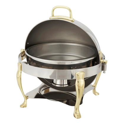 308A Vintage 6 Quart Stainless Steel Round Chafer w/ Gold Accent