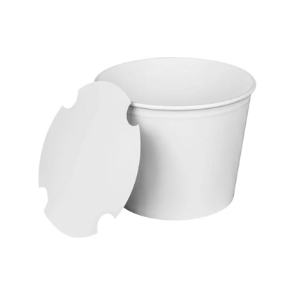 85oz White Disposable Paper Food Buckets with Lids