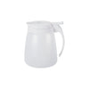 32 oz poly syrup dispenser with white cap, durable, chemical-resistant, lightweight, spill-proof design, ideal for cafes, restaurants, and commercial syrup dispensing. Packed 12 each per case.