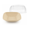 32oz Beige Square Disposable Fiber Salad Bowl with Clear Dome Lids