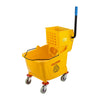 36QT yellow mop bucket set with durable construction and easy mobility; ideal for commercial and industrial janitorial use in offices, schools, restaurants, and high-traffic areas.