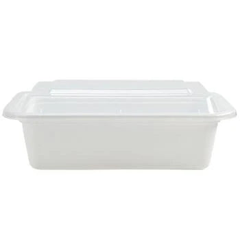 38oz deep rectangular container, 8x6 inches, in black and white, ideal for salads, sides, pastas, and entrees. Durable with secure, leak-resistant lid for fresh, spill-free storage and food transport.