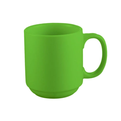 3 1/4-inch Prime straight stacking mug green, 12oz ceramic coffee mug, chip-resistant, microwave-safe, dishwasher-safe, vibrant green design, perfect for coffee, tea, and hot beverages.