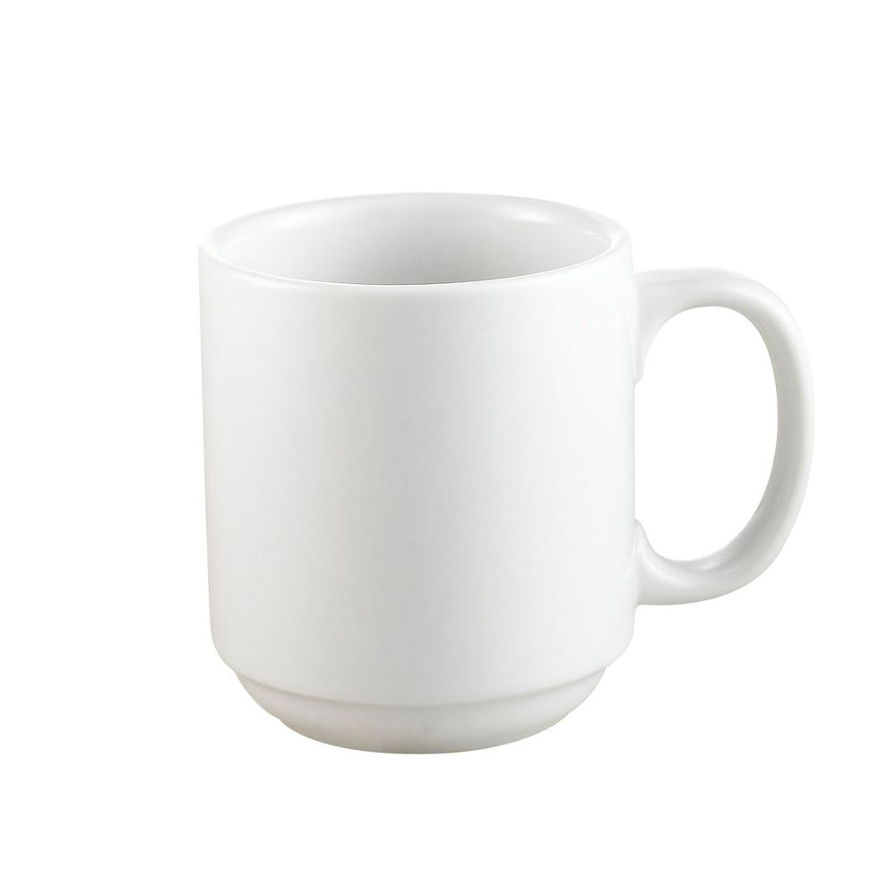 3 1/4-inch Prime straight stacking mug PW, 10oz ceramic coffee mug, chip-resistant, microwave-safe, dishwasher-safe, sleek modern design, perfect for coffee, tea, and hot drinks.