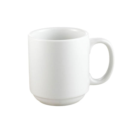 3 1/4-inch Prime straight stacking mug PW, 10oz ceramic coffee mug, chip-resistant, microwave-safe, dishwasher-safe, sleek modern design, perfect for coffee, tea, and hot drinks.