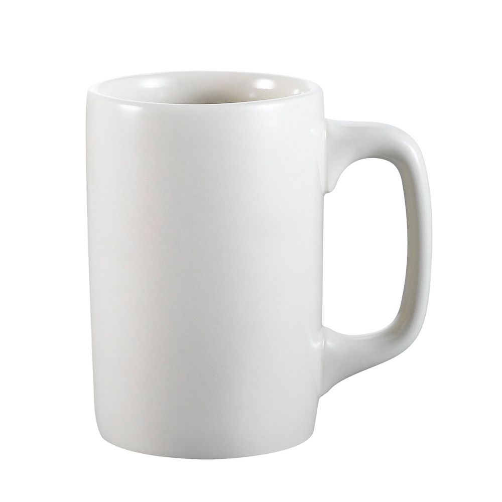 3 1/4-inch Prime straight stacking mug PW, 12oz ceramic coffee mug, chip-resistant, microwave-safe, dishwasher-safe, sleek white design, perfect for coffee, tea, and hot drinks.