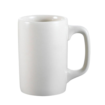 3 1/4-inch Prime straight stacking mug PW, 12oz ceramic coffee mug, chip-resistant, microwave-safe, dishwasher-safe, sleek white design, perfect for coffee, tea, and hot drinks.
