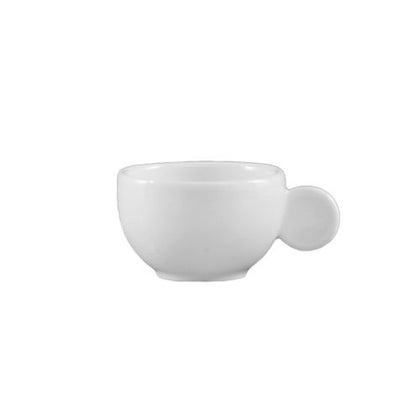 3oz Cup with Moon Handle 2 3/4” made of chip-resistant porcelain. Perfect for espresso, tastings, sauces & condiments. Microwave & dishwasher-safe with a unique moon handle for comfortable use.